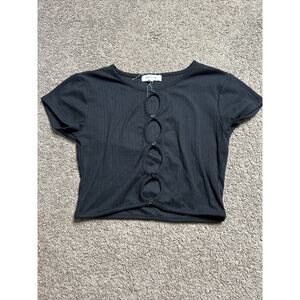 Women’s Size Small Paper + Tee Black Button-Up Crop Top Ribbed